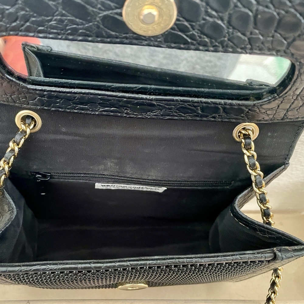 Whiting & Davis Small Black Bead Evening Purse with Chain Strap‎ And Mirror - Picture 7 of 13